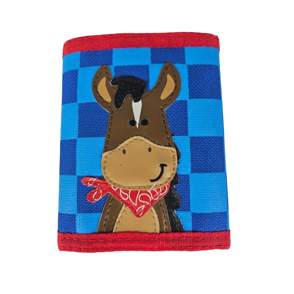 STEPHEN JOSEPH KIDS BLUE CHECKER HORSE WALLET TRIFOLD STYLE SIZE 4.5X3.5